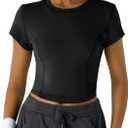 Workout Tops for Women Athletic Tops Short Sleeve Shirts-Cropped Slim Fit Gym Running Yoga T Shirts (Black, M)
