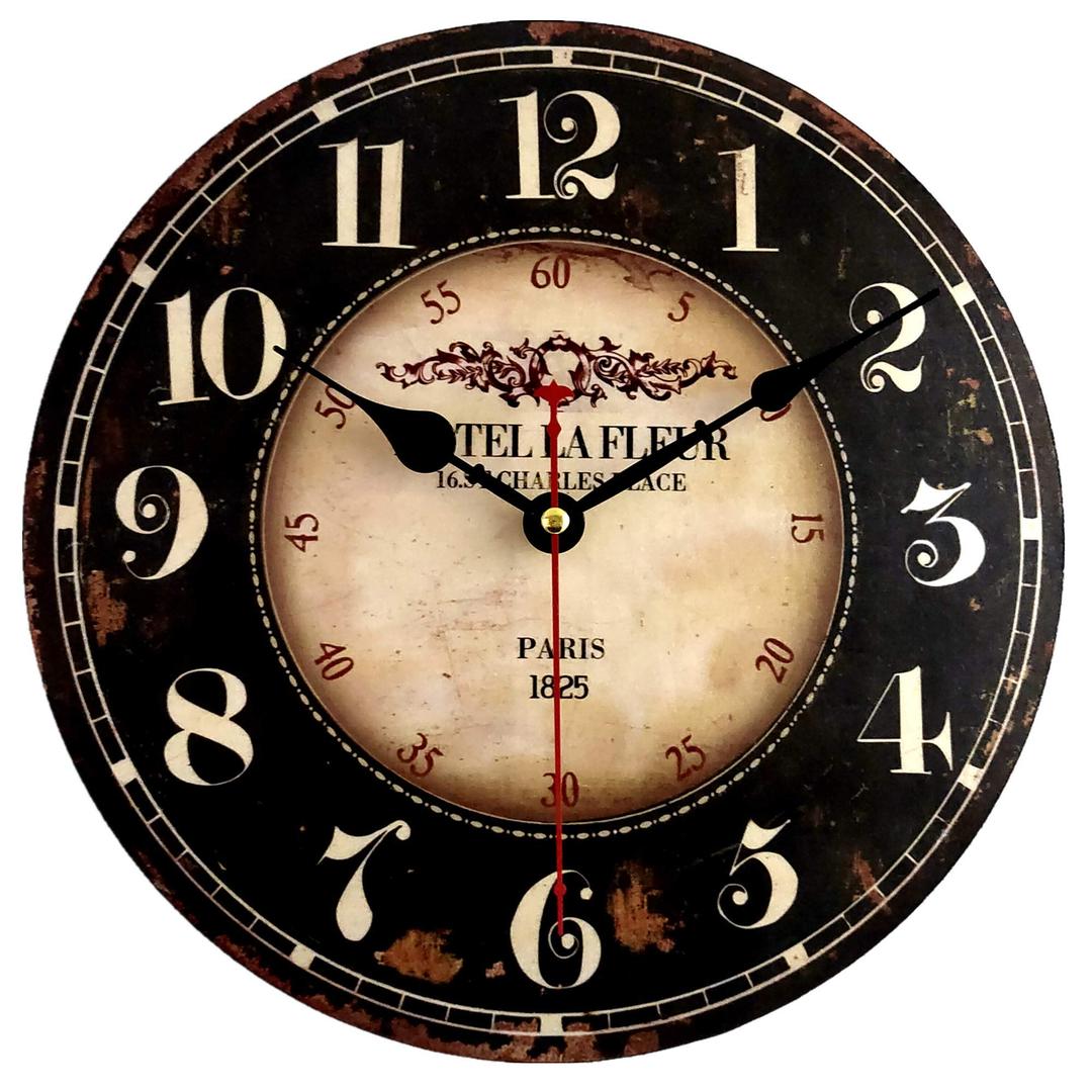 Mrocioa 12 inch Round Black Paris Decorative Wall Clock with Big Arab Numerals, Retro Wood Wall Clocks for Living Room,Office and Kitchen,Colorful Quality Quartz Quiet Round Hanging Clock