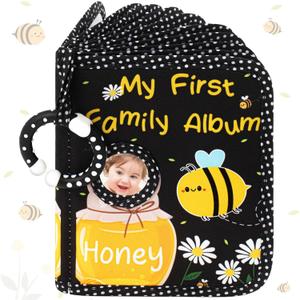 My First Photo Album for Baby Soft Toddlers Family Photo Book with Safe Mirror Holds 17 4 x 6 Photos Family Album Picture Book Gift for Newborn Toddler Kids Baby Shower(Bee)