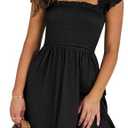 Mnvhjf Womens Summer Casual Sleeveless Square Neck Smocked Ruffle Backless Boho Mini Dress 2024 Trendy Short Sundress, Medium