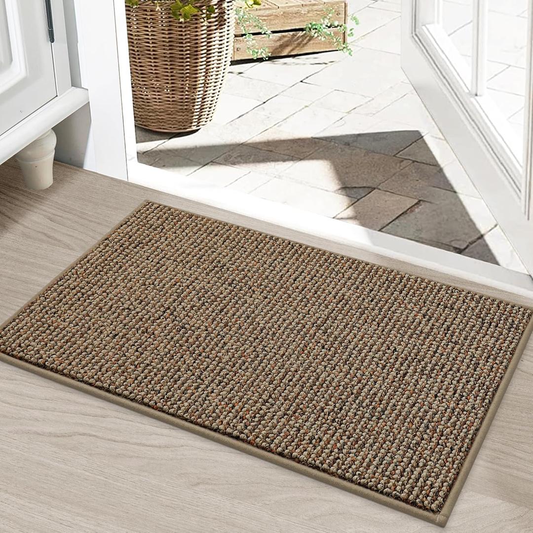 BEQHAUSE Dirt Trapper Door Mat 20" x 32", Non-Slip Washable Doormats Entrance Mat, Dirt Resistant and Absorbent Welcome Mat, Low Profile Floor Mats for Front Back Door and Entryway, Beige (1'8" x 2'8" (Rectangular))