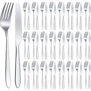 Nuenen 50 Pieces Stainless Steel Forks Silverware Set Dinner Forks and Knives Flatware Tableware Cutlery Set for Kitchen Restaurant(7.1 x 1 Inch, 8.4 x 0.7 Inch,Silver)