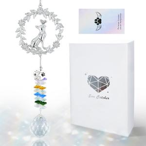 Dog Memorial Gifts for Loss of Dog, Pet Memorial Gifts, Pet Sympathy Suncatcher, Cat Death Remembrance Gift for Pet Lovers, Floral Wreaths Shaped Cat Bereavement Ornament with Sympathy Card