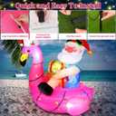 Hawaiian Christmas Santa on Flamingo Inflatable Decoration 5ft Tropical Santa Blow up Beach Christmas Inflatable Outdoor Decor with LED Light Xmas Flamingo Pool Floating for Outside Holiday Garden