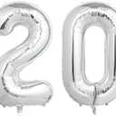 Number Balloons Silver Party Balloon - Giant Number 20 Balloon, 40 Inch Large Balloon for 20th Birthday Decorations, Silver Party Supplies for Anniversary