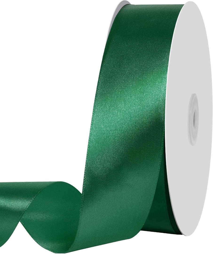 1 1/2 inch Christmas Green Stain Ribbon - 100 Yards Solid Fabric for Gift Wrapping, Floral Bouquets, Wedding & Home Party Decoration