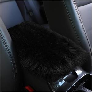 Furry Car Center Console Cover, 11.8"7.9" Sheepskin Wool Armrest Box Cushion Pad, Comfort Soft Auto Center Console Protector, Interior Decor Accessories for Most Vehicles (Black)