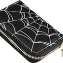 Spider Web RFID Credit Card Holder Wallets Accordion for Women Leather Zipper Card Case Accordion Wallet for Ladies Girls