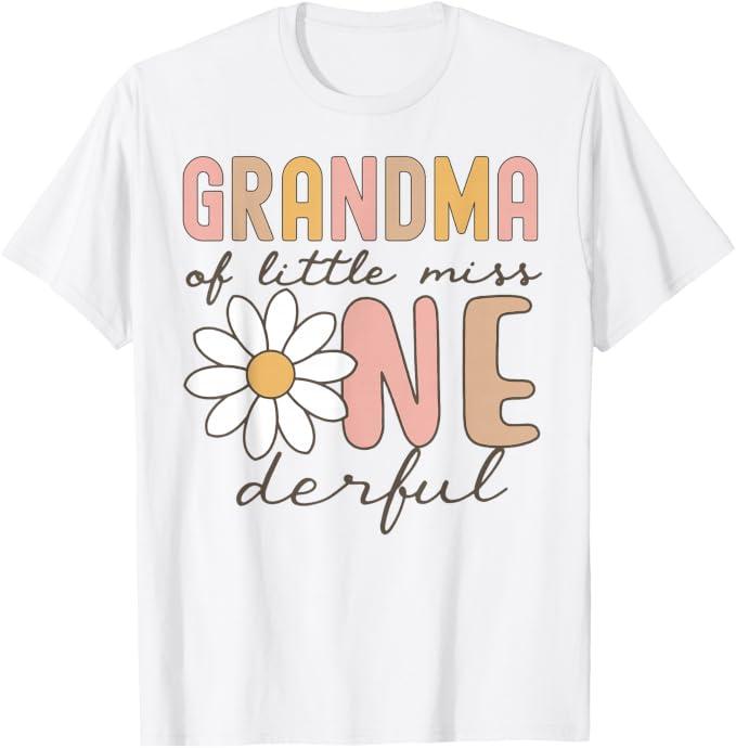 Grandma of Little Miss Onederful First Birthday Daisy Family T-Shirt, XL