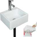 Small Bathroom Sink Wall Mount Bathroom Sink Wash basin, bathroom vessel sinks above counter sink Rectangular No-Drill Installation Self-Adhesive Sink 13 x11.5 Inch Rv sink Plastic Sink for Home Dorm