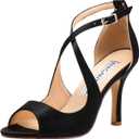 ELEGANTPARK Sandals for Women Peep Toe High Heels Cross Strappy Wedding Evening Dress Shoes Buckle Stain (8.5, Satin-black)