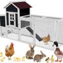 Chicken Coops for 1-2 Chickens with Wheels, Outdoor Wooden Hen House with Nesting Box, Large Rabbit Hutch, Outside Poultry House, Wire Fence Run Cages, Weatherproof for Backyard(Black) 80.0"L x 24.2"W x 39.0"H