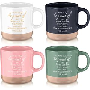 4 Pcs Employee Appreciation Gifts Bulk 12oz Inspirational Ceramic Coffee Mug Thank You Mug Gifts for Social Worker Coworker Staff Office Teacher (Bright Colors, Proud of)