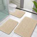 OLANLY Bathroom Rugs Sets 3 Piece, Soft Absorbent Chenille Bath Mats and U-Shaped Contour Toilet Rug, Quick Dry, Home Decor Accessories, Bath Mat Set for Bathroom (30"x20"+24"x16"+24"x20", Beige)