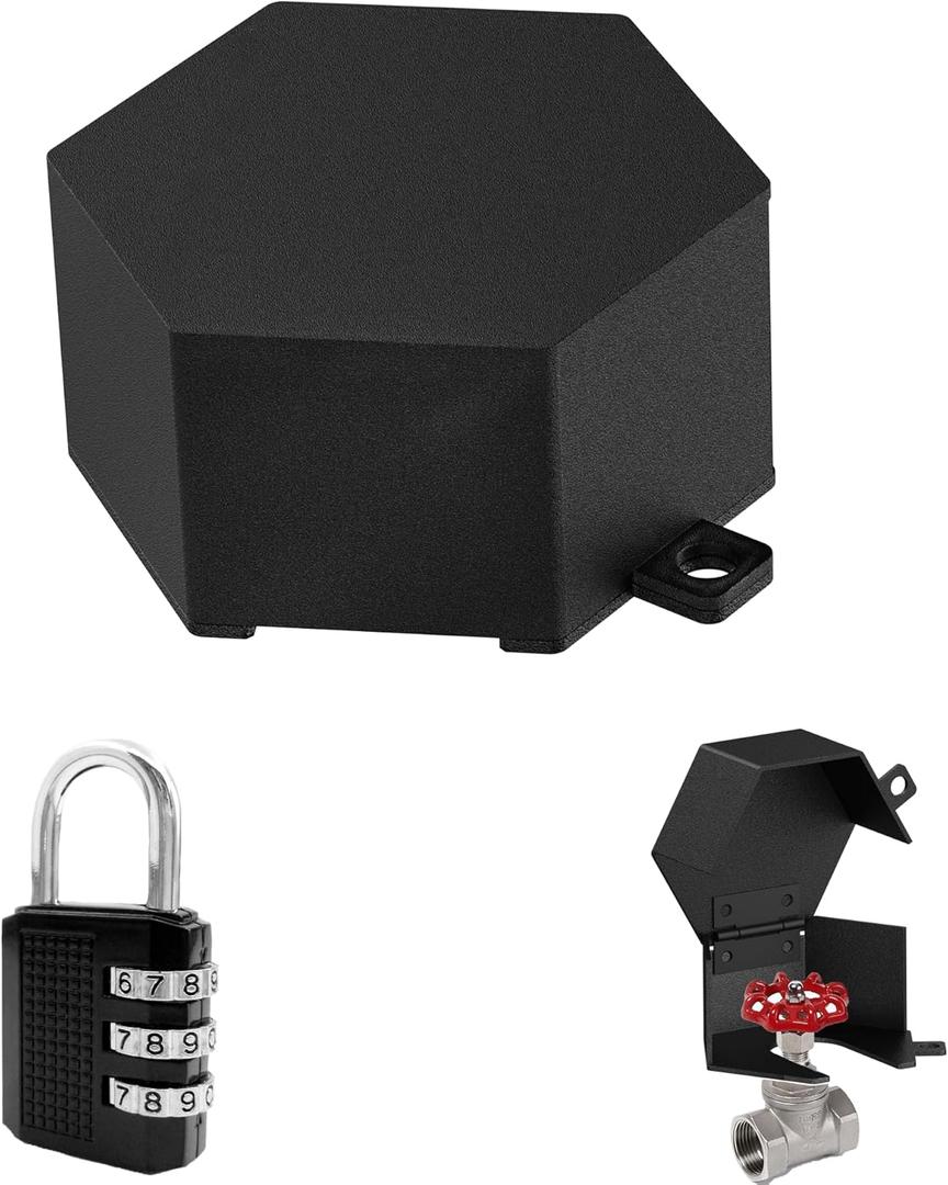 Sdstone Faucet Lock Outdoor - Password-Protected Water Spigot Lock, Hose Bib Steel, Gate Valve - Prevent Theft and Unauthorized Use for Garden, Valve - 1 Pack (Black)
