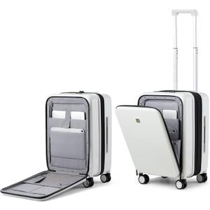 Hanke Grace Expandable Carry On Luggage with Wheels Airline Approved Hard Shell Suitcases with Front PocketTop Opening Luggage with TSA Lock for Short Business Travel, Smoke White. (20 Inch Expandable)