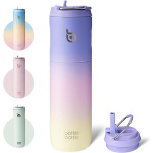BOTTLE BOTTLE Insulated Water Bottle 24oz with Straw Lid and Handle for Sports Travel Gym Stainless Steel Water Bottles Double-Wall Vacuum Metal Leak Proof BPA-Free Purple pink yellow