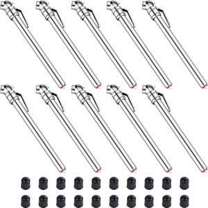 10 Pieces Pencil Tire Pressure Gauge Stainless Steel Stem Tire Pressure Gauge Accurate Mechanical Wheel Checker with 20 Pieces Tire Stem Valve Caps for Car Truck Motorcycle Bike