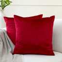 Encasa XO Velvet Throw Pillow Covers 24x24 in (60x60 cm) - Red - Set of 2 No Inserts, Only Pack of 2 Cases | Soft Square Decorative Euro Shams Cushion Cover for Couch, Sofa
