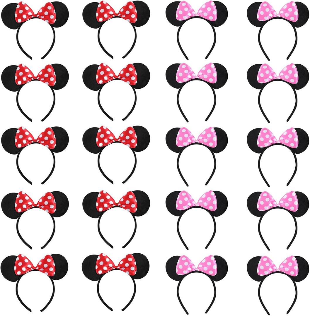 NEWTGAN 20 PCS Mouse Ears Headbands for Birthday Party Theme Park Costume Play Celebration for Boys and Girls (3color)