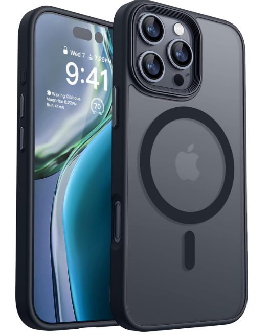 CANSHN Magnetic Compatible with iPhone 16 Pro Max Case [Compatible with Magsafe] [Translucent Matte] Slim Thin Shockproof Protective Bumper Phone Case Cover 6.9 Inch - Black