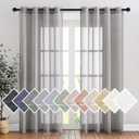 NICETOWN Sheer Curtains Flax Texture for Bedroom, Vintage Grommet Top Linen Textured Semitransparent Privacy Window Treatment Light Filter for Living Room, 52" W x 84" L, Set of 2, Charcoal Grey