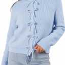 Women's Cardigan Sweaters Bow Button Down Cardigans Fall Fashion Clothes Knit Tie Open Front Coats (Blue, S)
