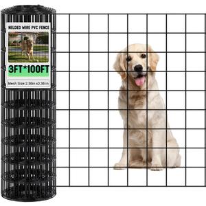 Gisafai 16 Gauge Galvanized Welded Wire Fence 3 ft x 100 ft PVC Coated Hardware Cloth, 2.36" x 2.36" Mesh, Heavy Duty Garden Fencing Roll for Chicken, Dog Yard, Deer Cattle & Animal Protection(Black)