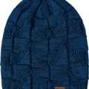 PAGE ONE Mens Winter Slouchy Beanie Warm Fleece Lined Skull Cap Baggy Cable Knit Hat (Blue)