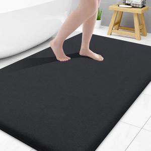 Smiry Memory Foam Bath Mat 47x32, Extra Soft and Absorbent Bathroom Mats, Non Slip Washable Carpet for Floor, Shower and Tub, Black