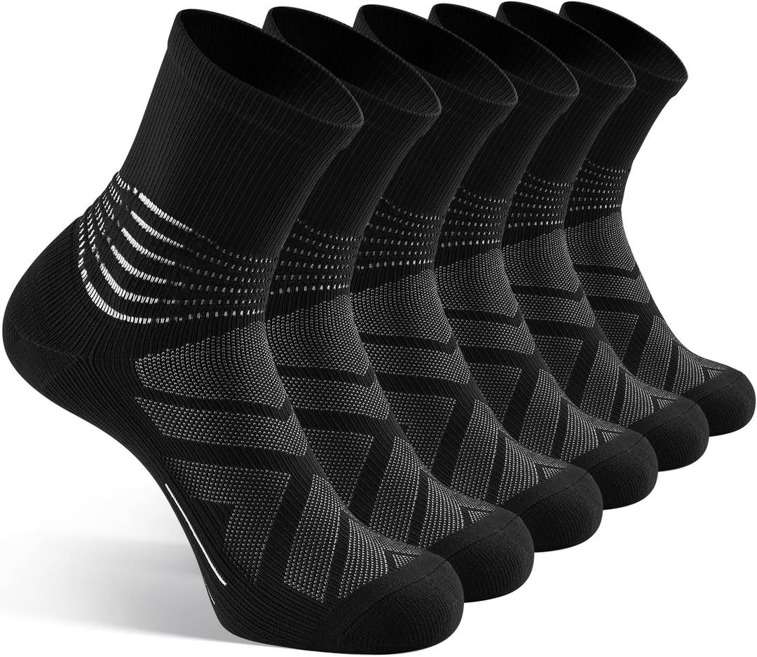 IRAMY Compression Ankle Support Crew Socks Men Women Coolmax Wicking Plantar Fasciitis Relief Running Hiking Socks 3 Pairs (Medium, Black-3 Packs)