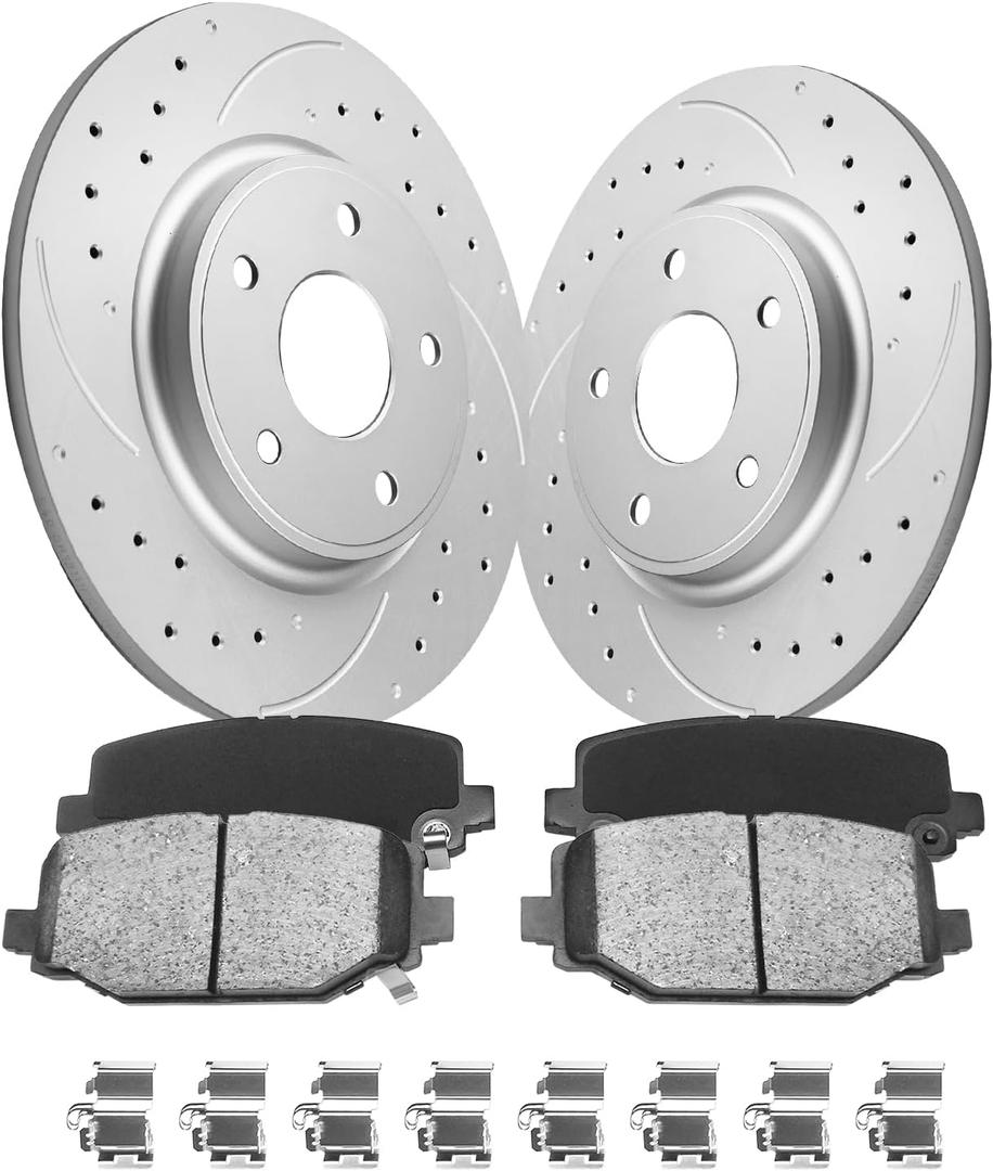 Anpulsero Brake Pads And Rotors Kit Rear Compatible with 2012-2020 Dodge Grand Caravan, Journey, Automotive Replacement Brake Kits Geomet 53069 D1596-8811 Drilled And Slotted Rotors 328mm(12.9in)