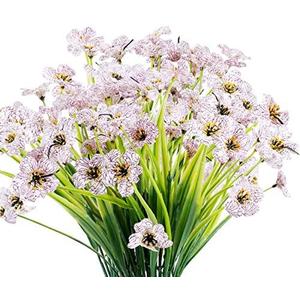 JEMONG 12 Bundles Artificial Flowers Outdoor UV Resistant Fake Flowers No Fade Plastic Plants Garden Porch Window Box Decorating (White)