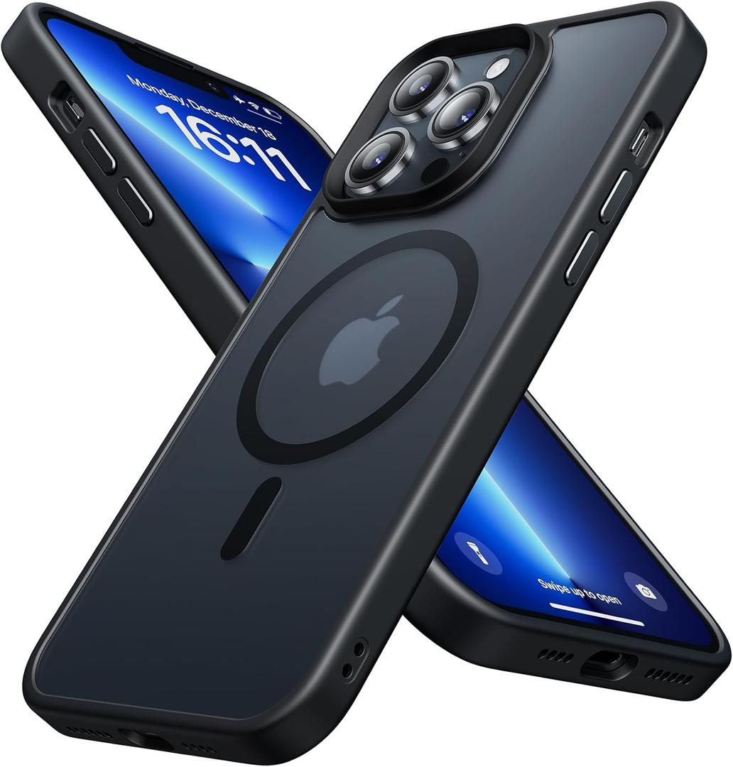 Strong Magnetic for iPhone 13 Pro Case, Military Grade Drop Protection, Compatible with MagSafe, Anti-Fingerprint Translucent Slim Phone Protective Cover for iPhone 13 Pro (6.1"), Black