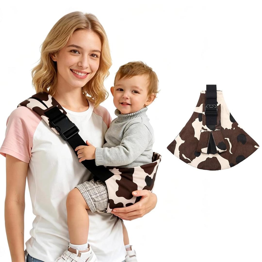Baby Sling Carrier, Side Toddler Sling Carrier 20-44 lbs with Adjustable Straps, Portable and Lightweight Baby Carrier One Shoulder, Ideal for Hands-Free Parenting (Cow)