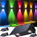 Fence Lights Solar Powered, 4-Pack Solar Fence Lights Up/Down Flexible Buttons, IP67 Waterproof for Outdoor, 100LM Bright, Auto Dusk to Dawn for Wall/Stairs/Yard/Railing/Deck/Pathway (White & RGB)