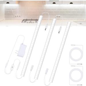 Under Counter Lights for Kitchen, 3 Packs x 12 Inch Dimmable LED Under Cabinet Lighting, Cold White 6000K, Plug-in Under Cabinet Lights with Memory Function