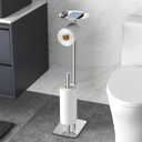Toilet Paper Holder Stand for Bathroom Floor Standing Toilet Roll Dispenser Storages 4 Reserve Rolls, with Top Storage Shelf for Cell Phones, Wipe, Wallet and More(Chrome)