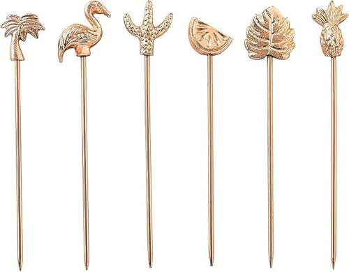 Folkulture Cocktail Picks or Martini Sticks for Christmas Gifts for Men, Reusable Toothpicks for Drinks or Bloody Mary Skewers, Garnish Sticks for Appetizers, Boho Gifts, Set of 6, Rosegold