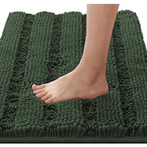 H.VERSAILTEX Bathroom Rugs Bath Rugs for Bathroom Non Slip Bath Mats Extra Thick Chenille Striped Rug 17" x 24" Absorbent Soft Shaggy Washable Dry Fast Bath Mats for Bath Room Floor - Bronze Green