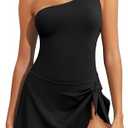 Tempt Me Women One Piece Swim Dress One Shoulder Swimsuit with Skirt Tummy Control Swimdress Bathing Suit, XL, Black