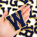 Waydress 26 Pcs Chenille Letter Iron on Patches 2.8 Inch Sew on Chenille A-z Alphabet Letter Patches for DIY Supplies(Retro Blue Style)
