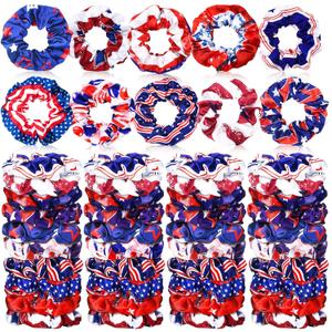 Giegxin 80 Pieces Patriotic Silk Hair Scrunchies 4th of July Satin Hair Ties Elastic Hair Bands Satin Ponytail Silk Holders Clover Hair Ties Accessories for Independence Day Women Girls (Assorted Color)