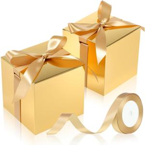 48 Pcs Valentine's Day Gift Boxes with Ribbon Small Party Favor Boxes with Lids Mini Treat Candy Container for Wedding Party Birthday and More(Gold,2 Inch)