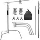 C Stand With Boom Arm - Photography Light Stand, Max Height 10.5ft/320cm, 4.2ft/128cm Holding Arm, Stainless Steel Heavy Duty Silver (CXJH01)