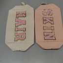 Patelai 2 Pcs Preppy Makeup Bags Chenille Letter Patch Bag Face Skin Hair Stuff Aesthetic Cosmetic Bag Travel Zipper Pouch Makeup Organizer Graduation Gift for Girls (White, Pink,Hair, Skin)