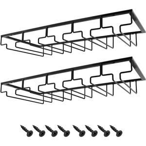 MOCOUM Wine Glasses Rack Under Cabinet Stemware Rack,Wine Glass Hanger Rack Wire Wine Glass Holder Storage Hanger for Cabinet Kitchen Bar (Black, 5 Rows 2 Pack)