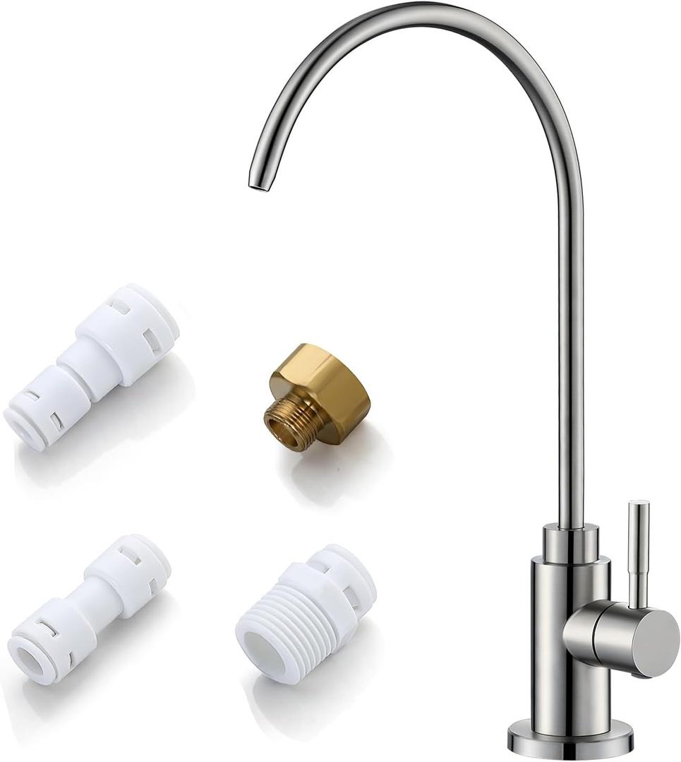 Water Filter Faucet, VMASSTONE Reverse Osmosis Faucet Fits Most RO Units or Water Filtration System in Non-Air Gap, Lead-Free Stainless Steel Drinking Water Faucet for Bar Kitchen Sink, RV (DM001 BN) (Brushed)