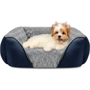 INVENHO Small Dog Bed Rectangle Washable Orthopedic Soft Calming Sleeping Durable Pet Cuddler with Anti-Slip Bottom (S(20"x 19"x 6"), Navy)