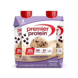 Premier Protein Shake, Cookie Dough, 30g Protein, No Added Sugar, 24 Vitamins & Minerals to Support Immune Health, 11 fl oz, 4 Pack (EXP 12/10/26)
